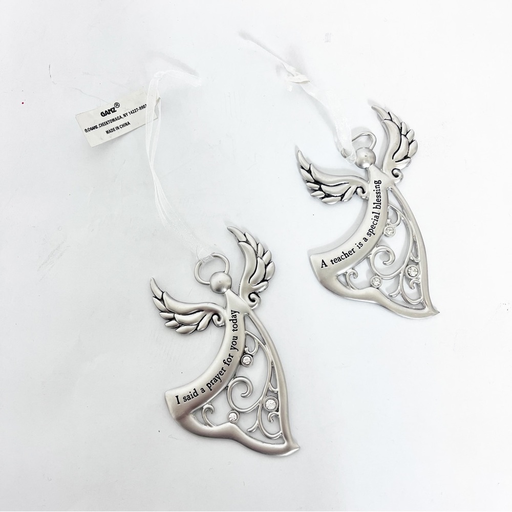 Ganz Angels By Your Side Ornaments Silver With Stones Lot Of 2